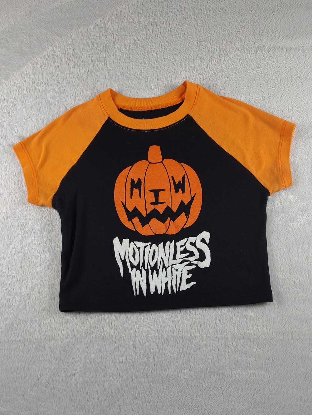 Motionless in White Black & Orange 100% Cotton Raglan Crop Baby Tee Size Small
